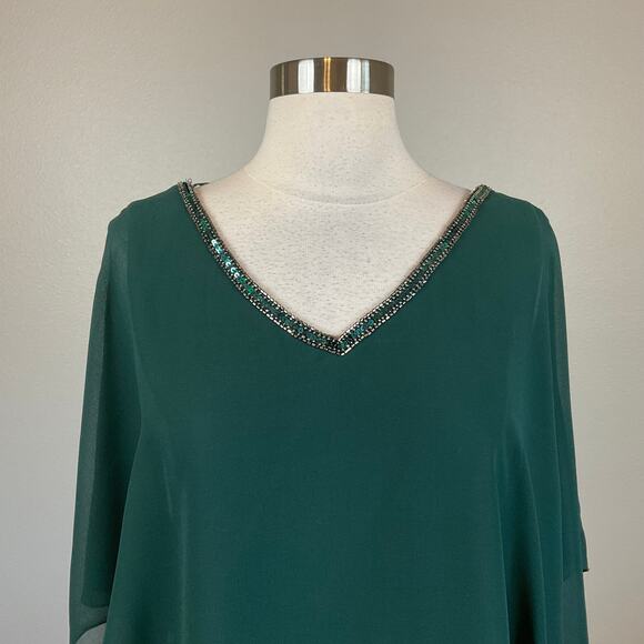 JKara Women's Cocktail Dress Size 6 Green Sequined Asymmetric Caped Mini Sheath - Picture 7 of 13